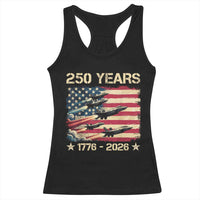 USA 250 Years 1776 2026 Patriotic Jets Trail American Flag Racerback Tank Top