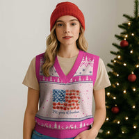 US 250 Years Of Freedom V-Neck Knit Sweater Vest Retro Flower American Flag