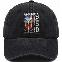 America 250 Years Of Freedom Washed Cotton Baseball Cap USA Anniversary Bald Eagle Patriotic Jets
