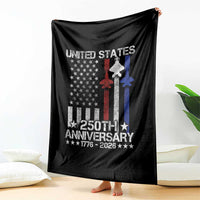 USA 250th Anniversary Throw Blanket Vintage American Flag Jets Semiquincentennial
