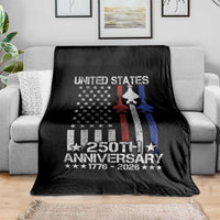 USA 250th Anniversary Throw Blanket Vintage American Flag Jets Semiquincentennial