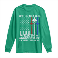 USA 250th Anniversary Long Sleeve Shirt Vintage American Flag Jets Semiquincentennial