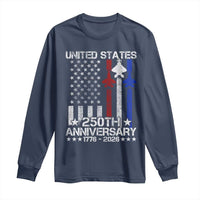 USA 250th Anniversary Long Sleeve Shirt Vintage American Flag Jets Semiquincentennial