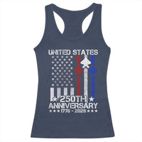 USA 250th Anniversary Racerback Tank Top Vintage American Flag Jets Semiquincentennial