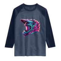 Motocross Helmet Neon Flame Graphic Dirt Bike Racing Raglan Shirt