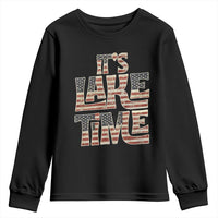 Funny It's Lake Time Youth Sweatshirt Patriotic Boater American Flag USA 4th of July - Wonder Print Shop
