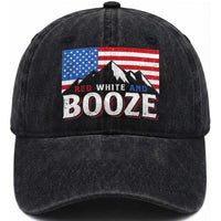 Funny Red White And Booze Washed Cotton Baseball Cap 4th Of July Beer American Flag