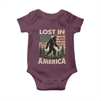 Funny 4th Of July Bigfoot Lost In America Baby Onesie Patriotic Sasquatch US Flag Fireworks - Wonder Print Shop