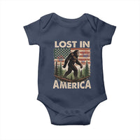 Funny 4th Of July Bigfoot Lost In America Baby Onesie Patriotic Sasquatch US Flag Fireworks - Wonder Print Shop
