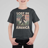 Funny 4th Of July Bigfoot Lost In America T Shirt For Kid Patriotic Sasquatch US Flag Fireworks - Wonder Print Shop