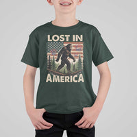 Funny 4th Of July Bigfoot Lost In America T Shirt For Kid Patriotic Sasquatch US Flag Fireworks - Wonder Print Shop