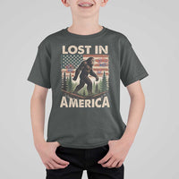 Funny 4th Of July Bigfoot Lost In America T Shirt For Kid Patriotic Sasquatch US Flag Fireworks - Wonder Print Shop