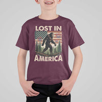 Funny 4th Of July Bigfoot Lost In America T Shirt For Kid Patriotic Sasquatch US Flag Fireworks - Wonder Print Shop