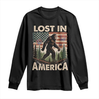 Funny 4th Of July Bigfoot Lost In America Long Sleeve Shirt Patriotic Sasquatch US Flag Fireworks - Wonder Print Shop