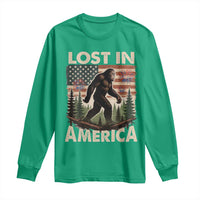 Funny 4th Of July Bigfoot Lost In America Long Sleeve Shirt Patriotic Sasquatch US Flag Fireworks - Wonder Print Shop