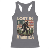 Funny 4th Of July Bigfoot Lost In America Racerback Tank Top Patriotic Sasquatch US Flag Fireworks - Wonder Print Shop