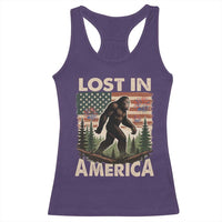 Funny 4th Of July Bigfoot Lost In America Racerback Tank Top Patriotic Sasquatch US Flag Fireworks - Wonder Print Shop