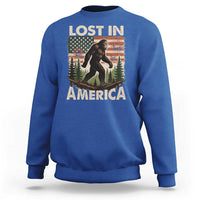 Funny 4th Of July Bigfoot Lost In America Sweatshirt Patriotic Sasquatch US Flag Fireworks - Wonder Print Shop