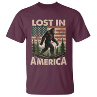 Funny 4th Of July Bigfoot Lost In America T Shirt Patriotic Sasquatch US Flag Fireworks - Wonder Print Shop