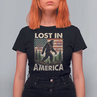 Funny 4th Of July Bigfoot Lost In America T Shirt For Women Patriotic Sasquatch US Flag Fireworks - Wonder Print Shop
