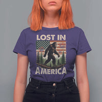 Funny 4th Of July Bigfoot Lost In America T Shirt For Women Patriotic Sasquatch US Flag Fireworks - Wonder Print Shop