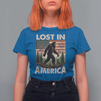 Funny 4th Of July Bigfoot Lost In America T Shirt For Women Patriotic Sasquatch US Flag Fireworks - Wonder Print Shop