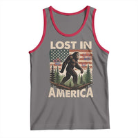 Funny 4th Of July Bigfoot Lost In America Tank Top Patriotic Sasquatch US Flag Fireworks - Wonder Print Shop