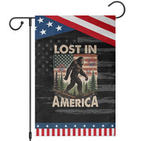 Funny 4th Of July Bigfoot Lost In America Garden Flag Patriotic Sasquatch US Flag Fireworks