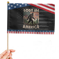 Funny 4th Of July Bigfoot Lost In America Patriotic Handheld Flag Sasquatch US Flag Fireworks
