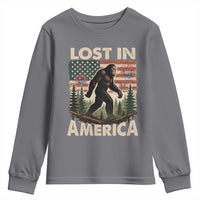Funny 4th Of July Bigfoot Lost In America Youth Sweatshirt Patriotic Sasquatch US Flag Fireworks - Wonder Print Shop