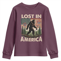 Funny 4th Of July Bigfoot Lost In America Youth Sweatshirt Patriotic Sasquatch US Flag Fireworks - Wonder Print Shop
