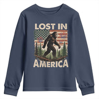 Funny 4th Of July Bigfoot Lost In America Youth Sweatshirt Patriotic Sasquatch US Flag Fireworks - Wonder Print Shop