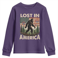 Funny 4th Of July Bigfoot Lost In America Youth Sweatshirt Patriotic Sasquatch US Flag Fireworks - Wonder Print Shop