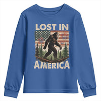 Funny 4th Of July Bigfoot Lost In America Youth Sweatshirt Patriotic Sasquatch US Flag Fireworks - Wonder Print Shop