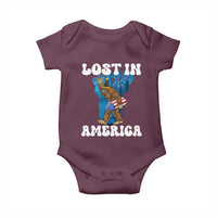 Funny 4th Of July Bigfoot Lost In America Baby Onesie Patriotic Sasquatch Rocket Footprint Fireworks - Wonder Print Shop