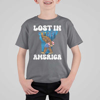 Funny 4th Of July Bigfoot Lost In America T Shirt For Kid Patriotic Sasquatch Rocket Footprint Fireworks - Wonder Print Shop