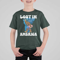 Funny 4th Of July Bigfoot Lost In America T Shirt For Kid Patriotic Sasquatch Rocket Footprint Fireworks - Wonder Print Shop