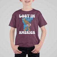 Funny 4th Of July Bigfoot Lost In America T Shirt For Kid Patriotic Sasquatch Rocket Footprint Fireworks - Wonder Print Shop