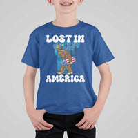 Funny 4th Of July Bigfoot Lost In America T Shirt For Kid Patriotic Sasquatch Rocket Footprint Fireworks - Wonder Print Shop