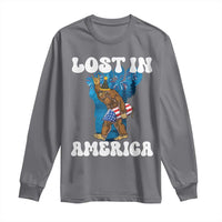 Funny 4th Of July Bigfoot Lost In America Long Sleeve Shirt Patriotic Sasquatch Rocket Footprint Fireworks - Wonder Print Shop