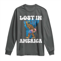 Funny 4th Of July Bigfoot Lost In America Long Sleeve Shirt Patriotic Sasquatch Rocket Footprint Fireworks - Wonder Print Shop