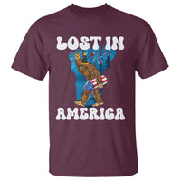 Funny 4th Of July Bigfoot Lost In America T Shirt Patriotic Sasquatch Rocket Footprint Fireworks - Wonder Print Shop
