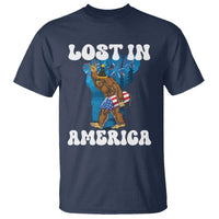 Funny 4th Of July Bigfoot Lost In America T Shirt Patriotic Sasquatch Rocket Footprint Fireworks - Wonder Print Shop