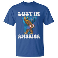 Funny 4th Of July Bigfoot Lost In America T Shirt Patriotic Sasquatch Rocket Footprint Fireworks - Wonder Print Shop