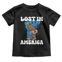 Funny 4th Of July Bigfoot Lost In America Toddler T Shirt Patriotic Sasquatch Rocket Footprint Fireworks - Wonder Print Shop