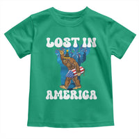 Funny 4th Of July Bigfoot Lost In America Toddler T Shirt Patriotic Sasquatch Rocket Footprint Fireworks - Wonder Print Shop