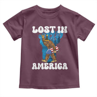 Funny 4th Of July Bigfoot Lost In America Toddler T Shirt Patriotic Sasquatch Rocket Footprint Fireworks - Wonder Print Shop