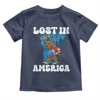 Funny 4th Of July Bigfoot Lost In America Toddler T Shirt Patriotic Sasquatch Rocket Footprint Fireworks - Wonder Print Shop