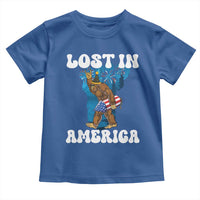 Funny 4th Of July Bigfoot Lost In America Toddler T Shirt Patriotic Sasquatch Rocket Footprint Fireworks - Wonder Print Shop