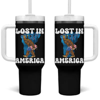 Funny 4th Of July Bigfoot Lost In America Tumbler With Handle Patriotic Sasquatch Rocket Footprint Fireworks - Wonder Print Shop